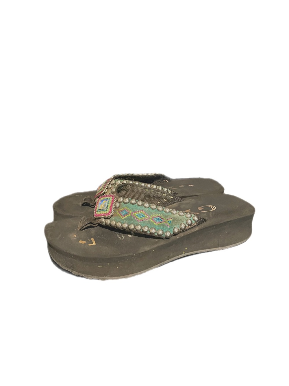 Gypsy Soule Flip Flops, Western Style, Turquoise & Silver Colors, Platform Heels